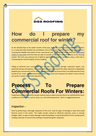 How do I prepare my commercial roof for winter - DSS Roofing