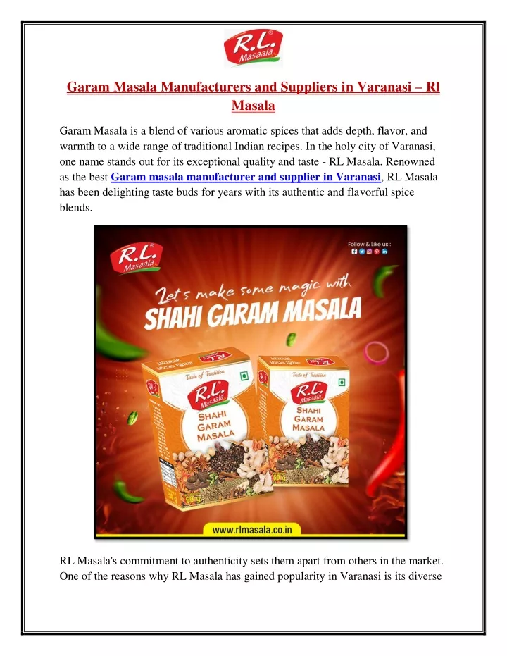 garam masala manufacturers and suppliers
