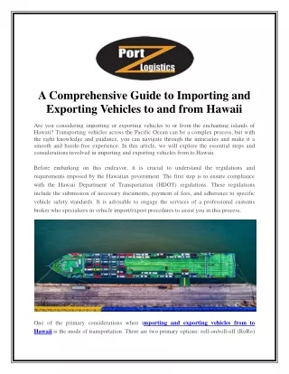 A Comprehensive Guide to Importing and Exporting Vehicles to and from Hawaii