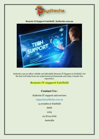 Remote It Support Fairfield | Sydtechs.com.au