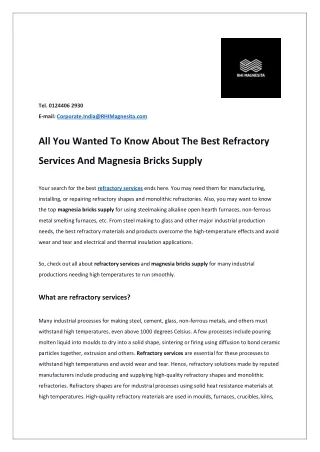 All You Wanted To Know About The Best Refractory Services And Magnesia Bricks Supply