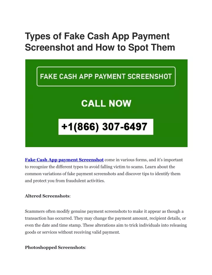 types of fake cash app payment screenshot
