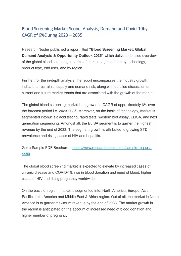 blood screening market scope analysis demand