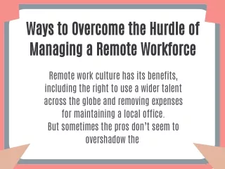 Ways to Overcome the Hurdle of Managing a Remote Workforce
