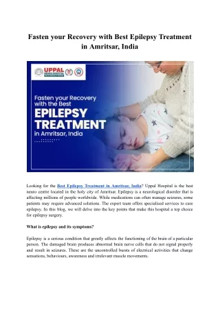 Fasten your Recovery with Best Epilepsy Treatment in Amritsar, India