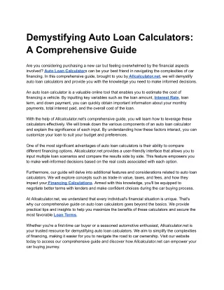 Demystifying Auto Loan Calculators_ A Comprehensive Guide