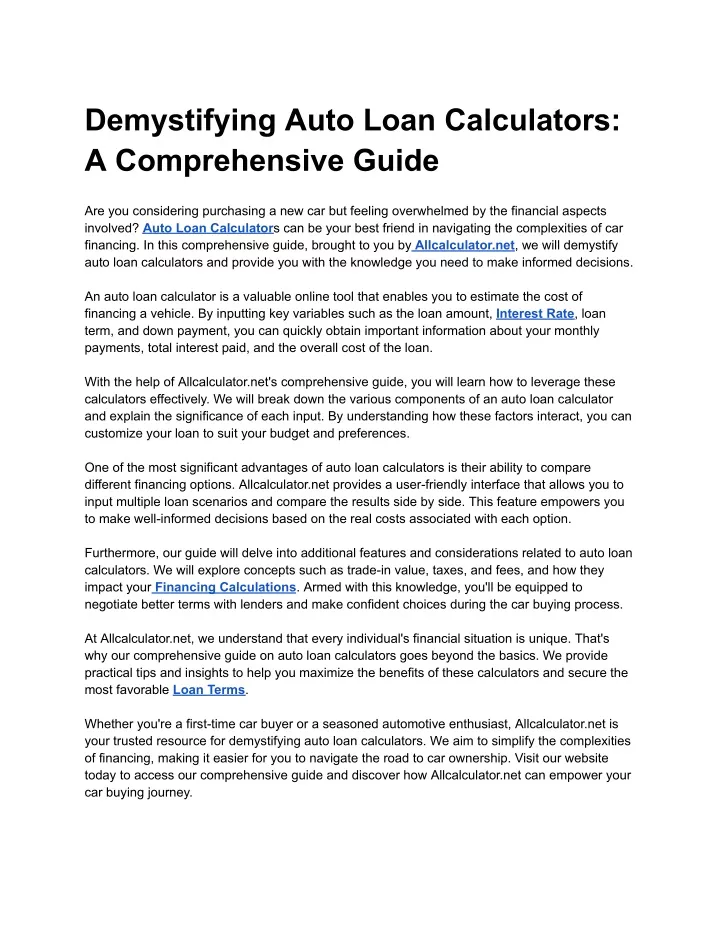demystifying auto loan calculators