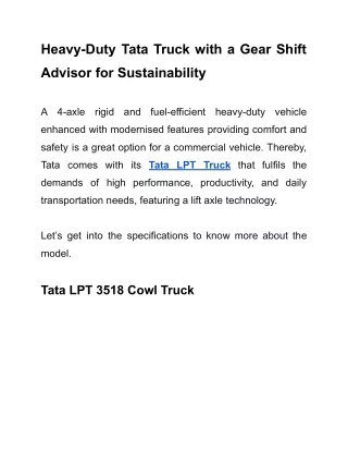 Heavy-Duty Tata Truck with a Gear Shift Advisor for Sustainability