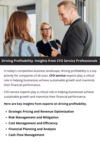 Driving Profitability: Insights from CFO Service Professionals