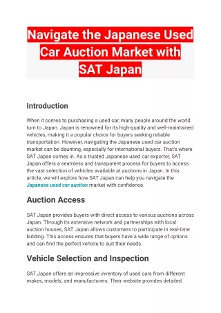 Navigate the Japanese Used Car Auction Market with SAT Japan