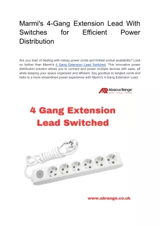 Marmi's 4-Gang Extension Lead With Switches for Efficient Power Distribution