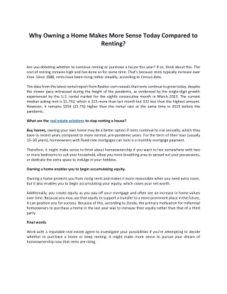 Why Owning a Home Makes More Sense Today Compared to Renting
