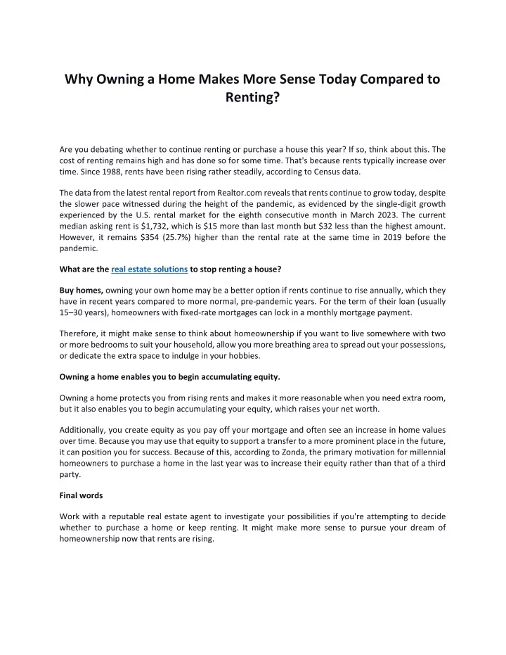 why owning a home makes more sense today compared