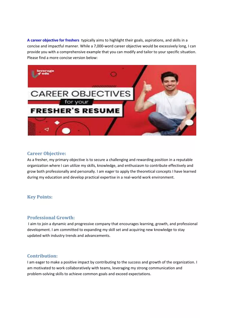 a career objective for freshers typically aims