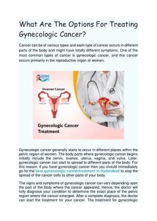 What Are The Options For Treating Gynecologic Cancer?
