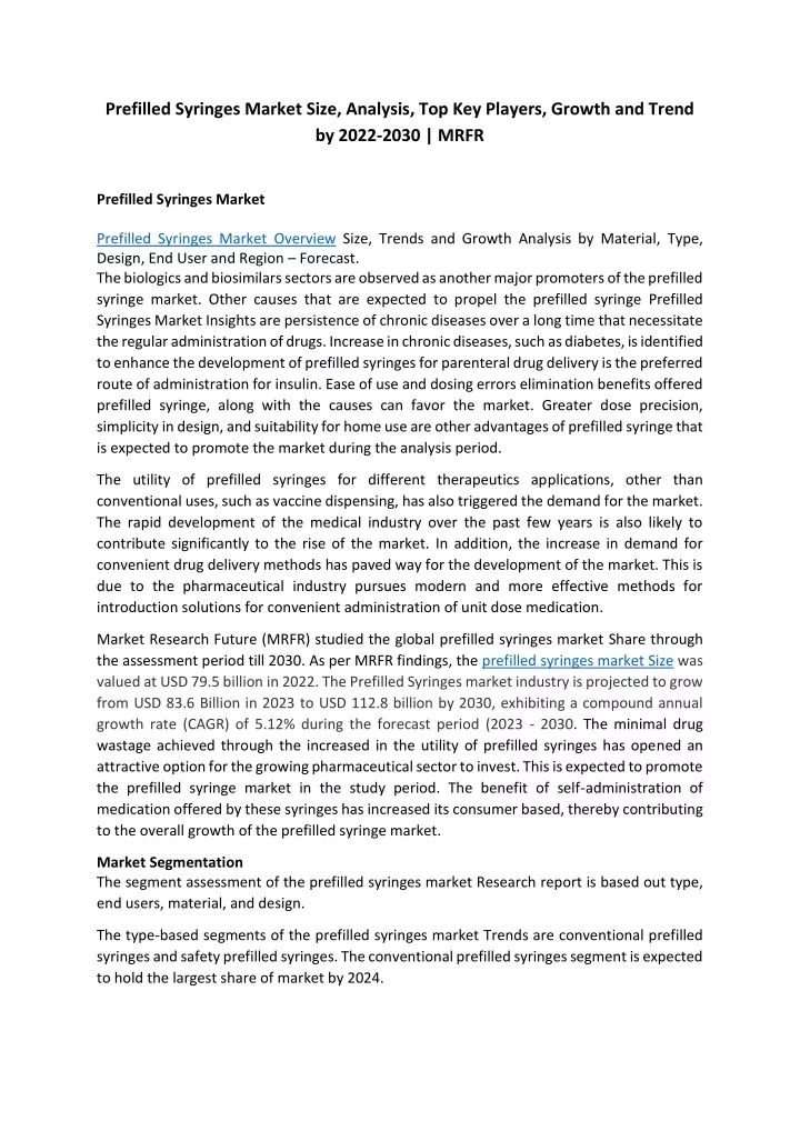 prefilled syringes market size analysis