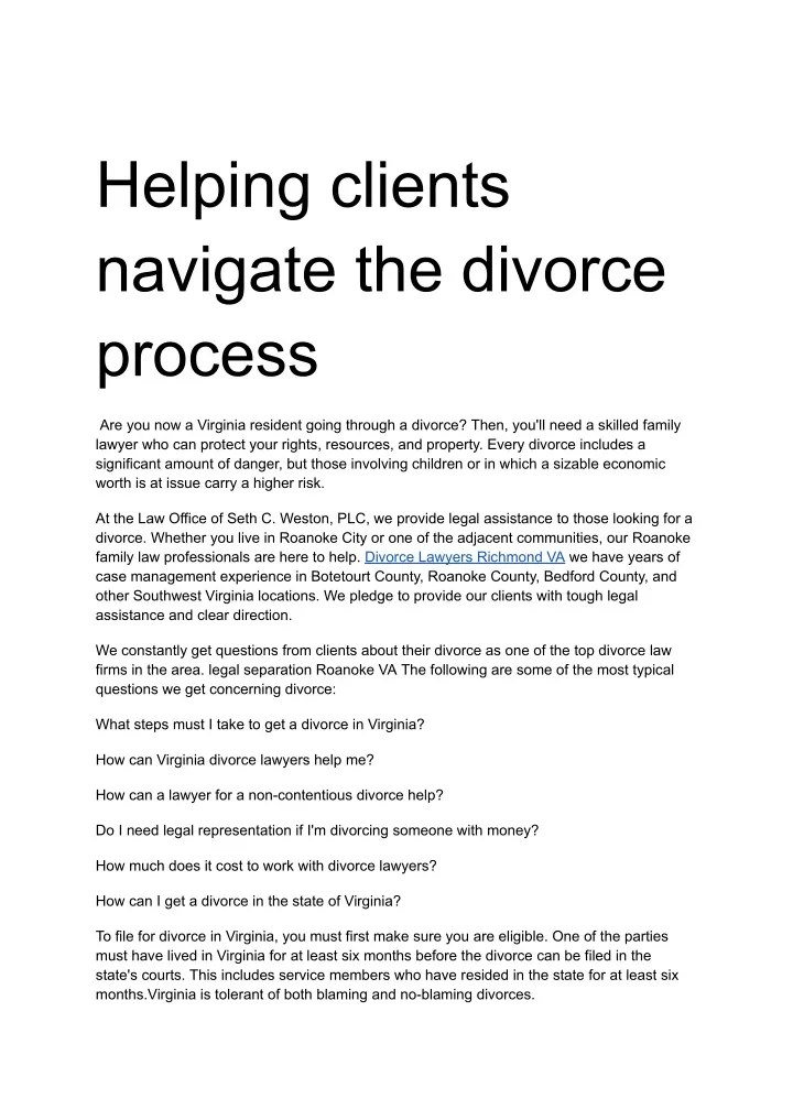 helping clients navigate the divorce process