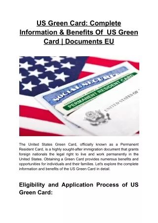 US Green Card_ Complete Information & Benifits Of  US Green Card _ Documents EU