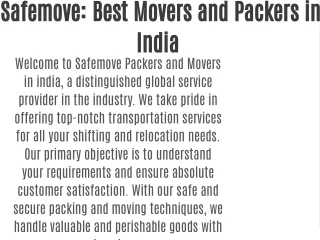 Safemove: Best Movers and Packers in India