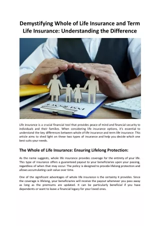 Demystifying Whole of Life Insurance and Term Life Insurance - Understanding the