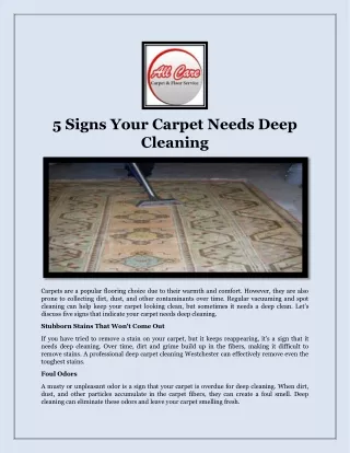 5 Signs Your Carpet Needs Deep Cleaning