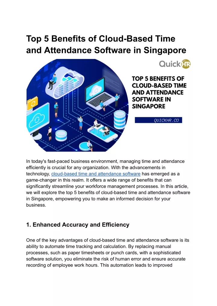 top 5 benefits of cloud based time and attendance