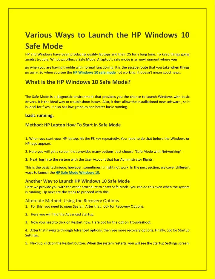 various ways to launch the hp windows 10 safe