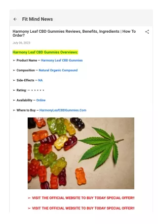 Harmony Leaf CBD Gummies Reviews, Benefits, Ingredients