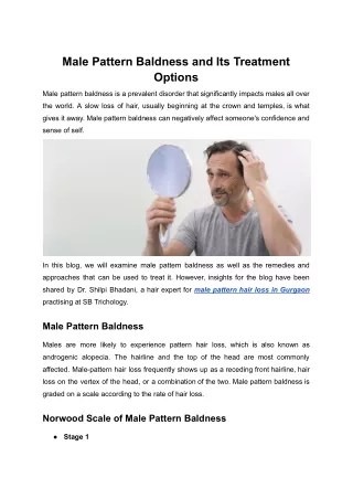Male Pattern Baldness and Its Treatment Options