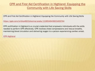 CPR and First Aid Certification in Highland: Equipping the Community with Life S