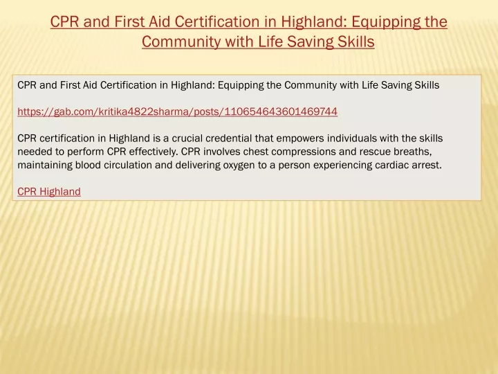 cpr and first aid certification in highland equipping the community with life saving skills