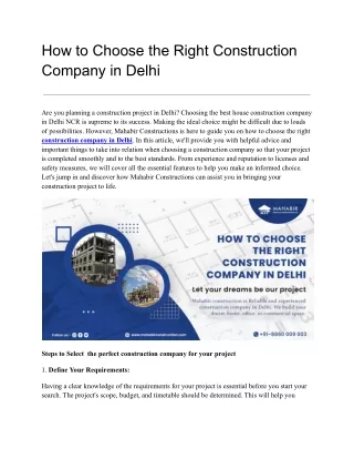 Construction Company in Delhi