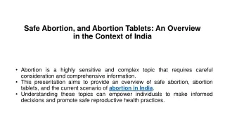 Safe Abortion, and Abortion Tablets: An Overview in the Context of India