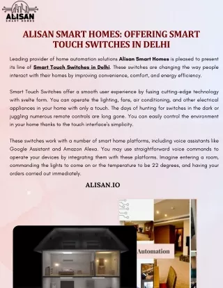Alisan Smart Homes Offering Smart Touch Switches in Delhi
