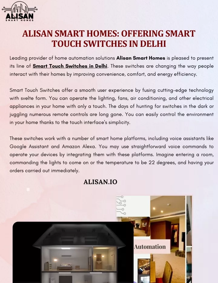 alisan smart homes offering smart touch switches