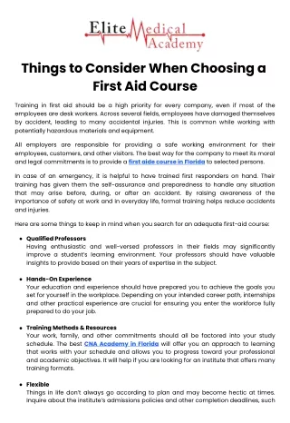 Things to Consider When Choosing a First Aid Course