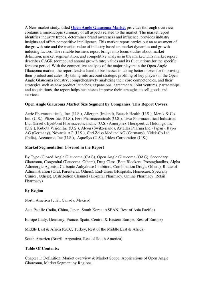 a new market study titled open angle glaucoma