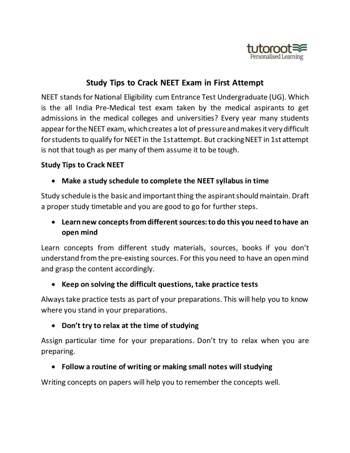 study tips to crack neet exam in first attempt