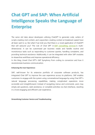 Chat GPT and SAP: When Artificial Intelligence Speaks the Language of Enterprise