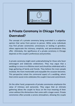 Find The Private Ceremony In Chicago