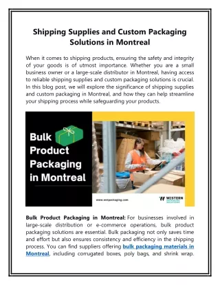 Shipping Supplies and Custom Packaging Solutions in Montreal