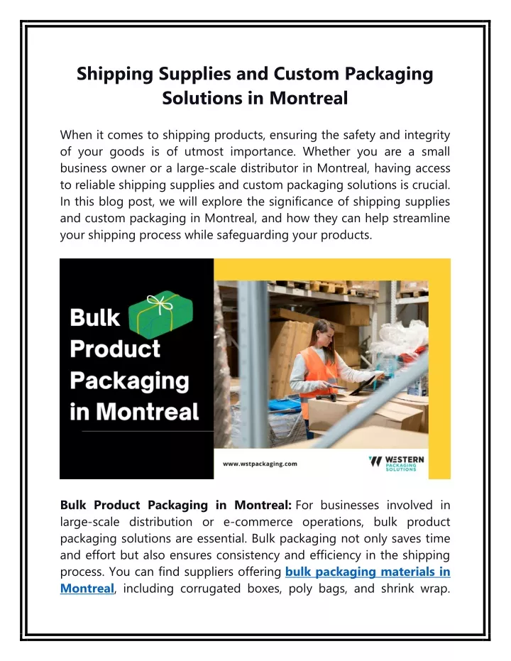 shipping supplies and custom packaging solutions