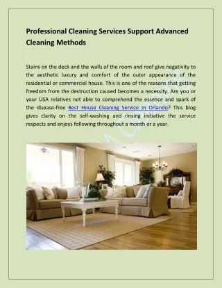 Professional Cleaning Services Support Advanced Cleaning Methods