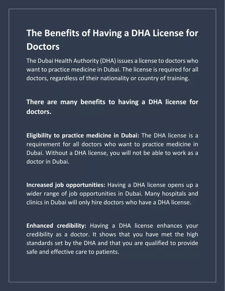 the benefits of having a dha license for doctors