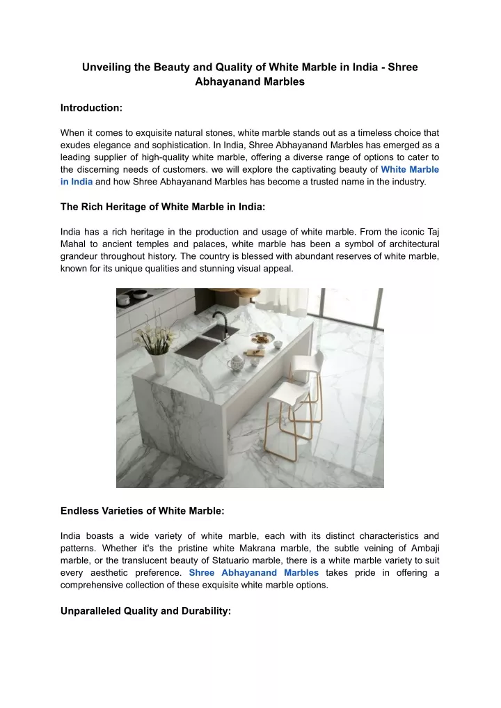 unveiling the beauty and quality of white marble