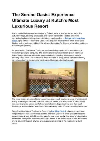 The Serene Oasis: Experience Ultimate Luxury at Kutch's Most Luxurious Resort