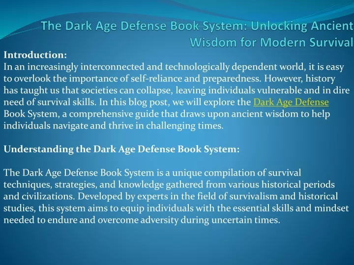 the dark age defense book system unlocking ancient wisdom for modern survival