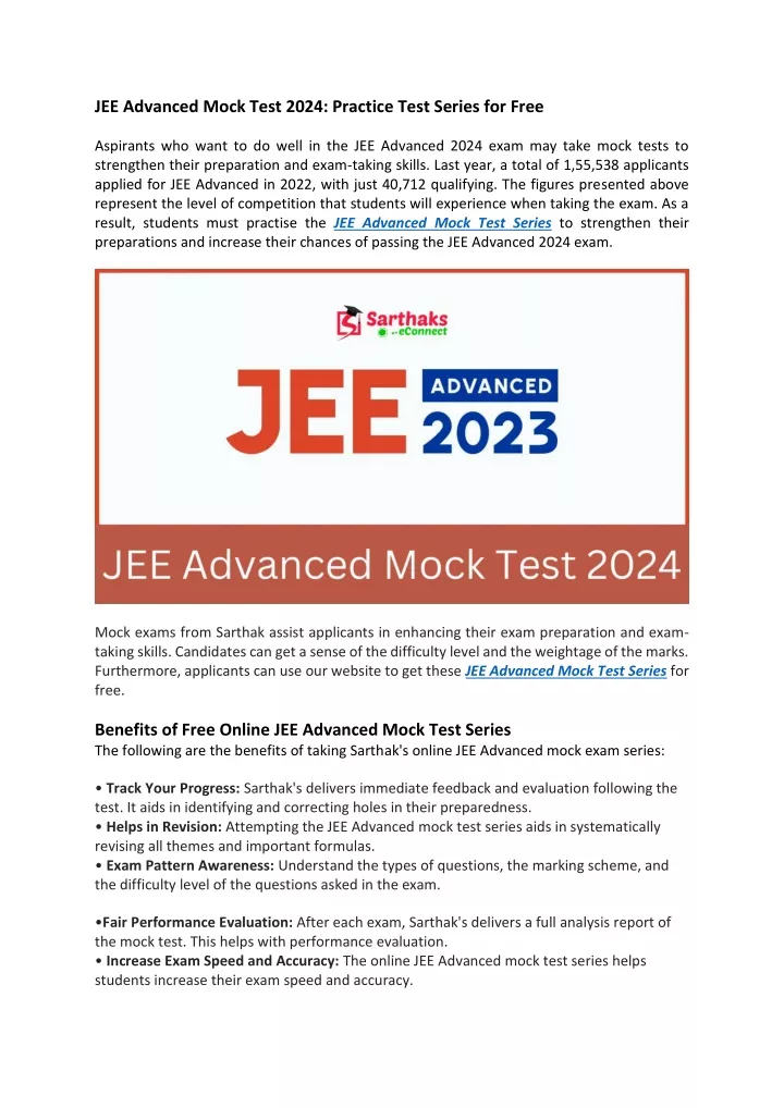 PPT JEE Advanced Mock Test 2024 PowerPoint Presentation, free