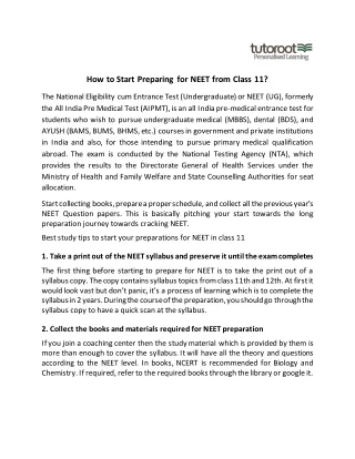 how to start preparing for neet from class 11