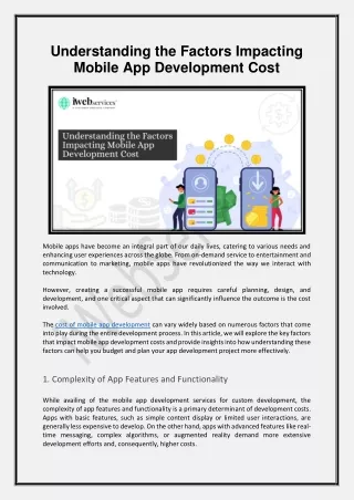 Understanding the Factors Impacting Mobile App Development Cost